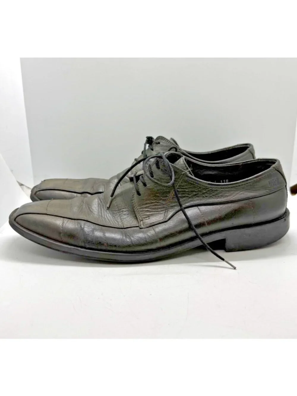 Fretz Men Business Gray Leather Oxford Shoes Sz US 9.5 Square Toe Dress Lace Up